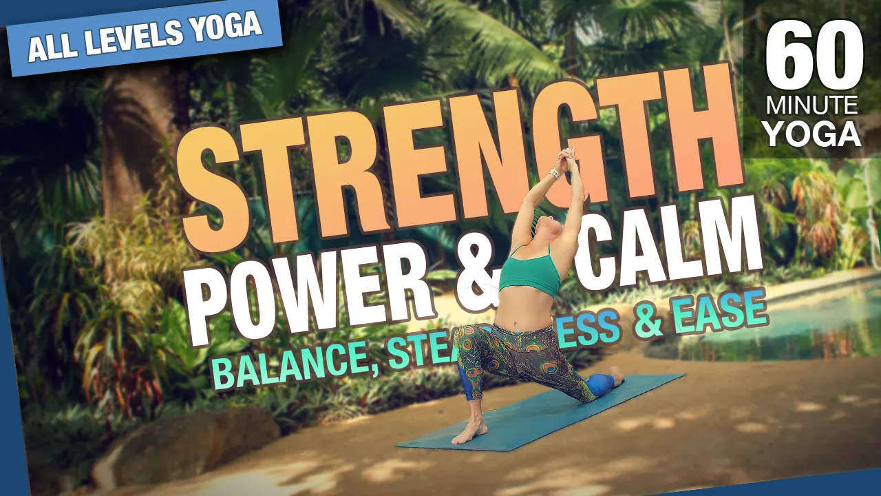 Strength, stretch and ease, 60 minute yoga class, woman in a low lunge