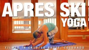 Class thumbnail: Apres Ski Yoga, woman in child's pose, filmed in Crested Butte, Colorado