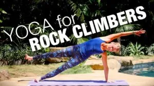 Class thumbnail: Yoga for Rock Climbers, woman in a side plank with one arm reaching back