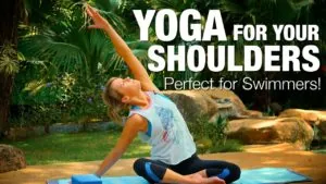Class thumbnail: Yoga for Your Shoulders, perfect for swimmers, woman in a seated side stretch