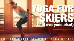 Class thumbnail: Yoga for Skiers, Crested Butte Colorado Yoga Series, woman in a chair pose