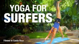 Class thumbnail: Yoga for Surfers, woman in a handstand variation, filmed in Costa Rica