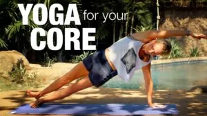 Class thumbnail: Yoga for Your Core, woman in a side plank by a pool