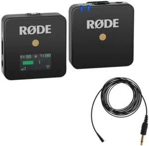 Rode wireless microphone transmitter and receiver with a lavalier cable