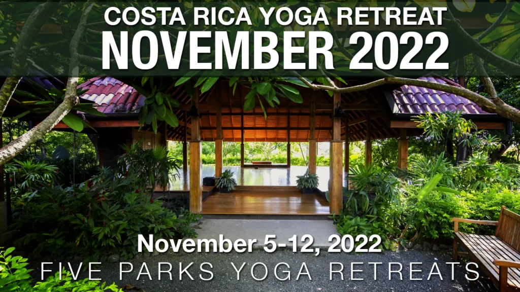 Five Parks Yoga retreat, November 5 to 12, 2022, Costa Rica, over a garden yoga pavilion