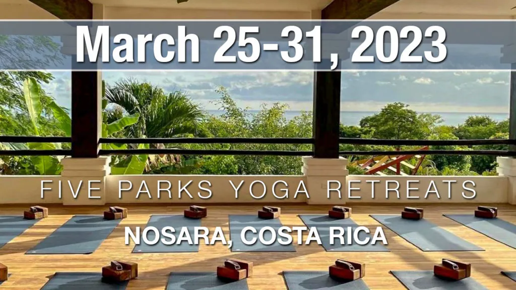 Five Parks Yoga retreat, March 25 to 31, 2023, Nosara, Costa Rica, over an ocean view studio set with mats