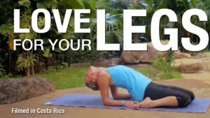 Class thumbnail: Love for Your Legs, woman in a chair pose beside a pool