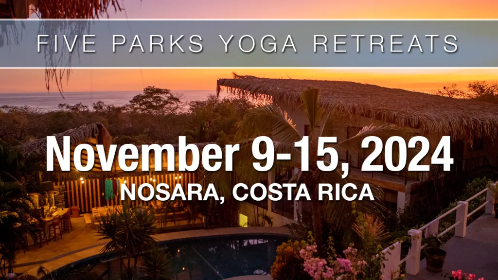 Five Parks Yoga retreat, November 9 to 15, 2024, Nosara, Costa Rica, over a sunset view of the retreat house