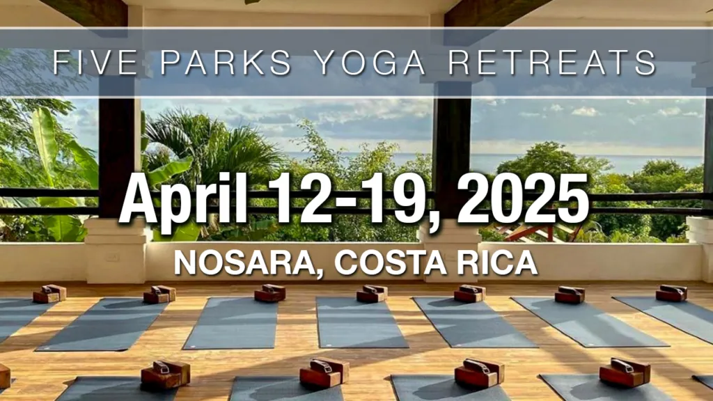 Five Parks Yoga retreat, April 12 to 19, 2025, Nosara, Costa Rica, over an ocean view studio set with mats